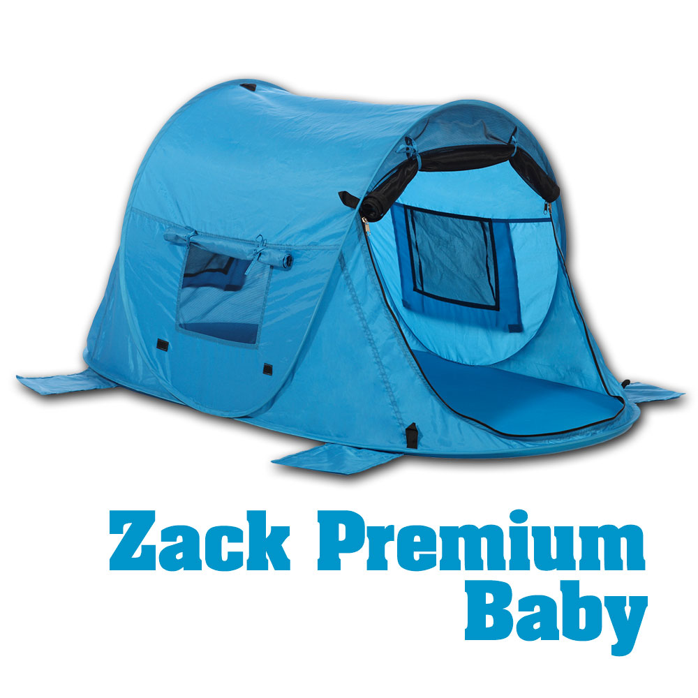 outdoorer Kinder-Strandmuschel & Reisebett Zack Premium Baby selbstaufbauend UV 80 3 Fenster 